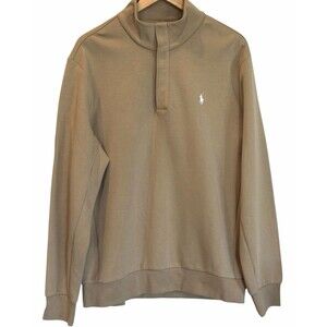 Polo Ralph Lauren Double Knit Mockneck Pullover Mens L Surrey Tan Snap Closure